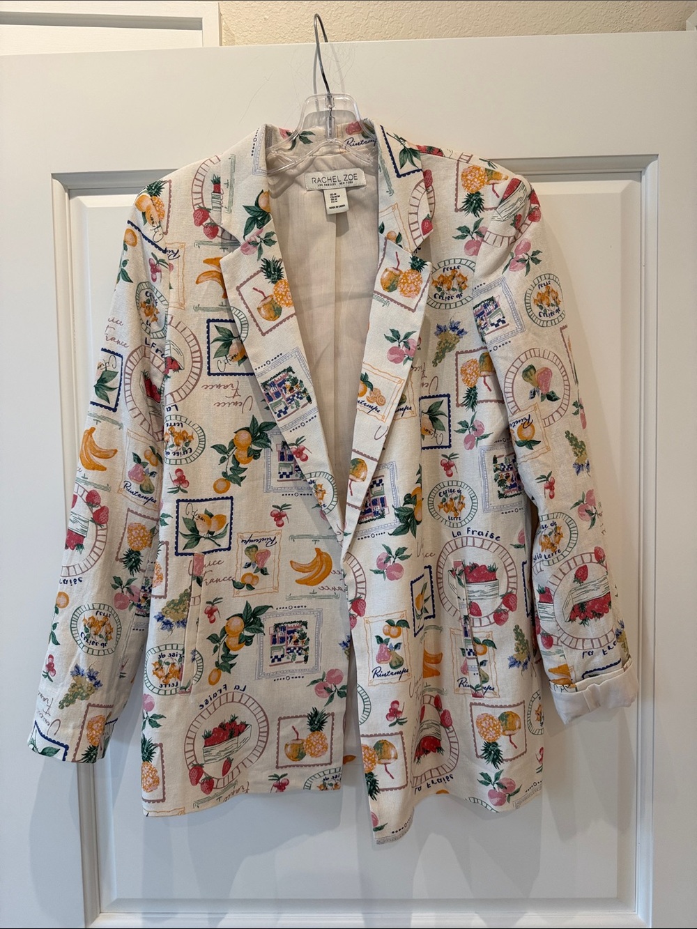 Rachel Zoe Cream Fruit-Print Linen-Blend Blazer